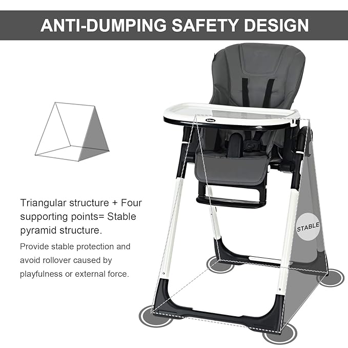 INFANS High Chair for Babies & Toddlers, Foldable Highchair with Multiple Adjustable Backrest, Footrest and Seat Height, Removable Tray, Detachable PU Leather Cushion, Built-in Rear Wheels (Dark Grey)-CubbioJoy