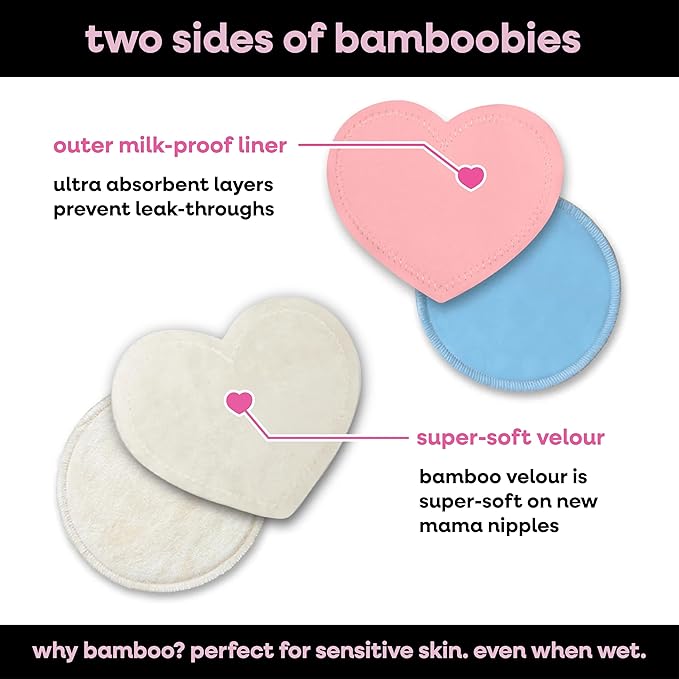 Bamboobies Ultra-Soft Velour Nursing Pads – Reusable, Washable & Leak-Proof – 2 Ultra-Thin and 2 Overnight Pads for Breastfeeding-CubbioJoy