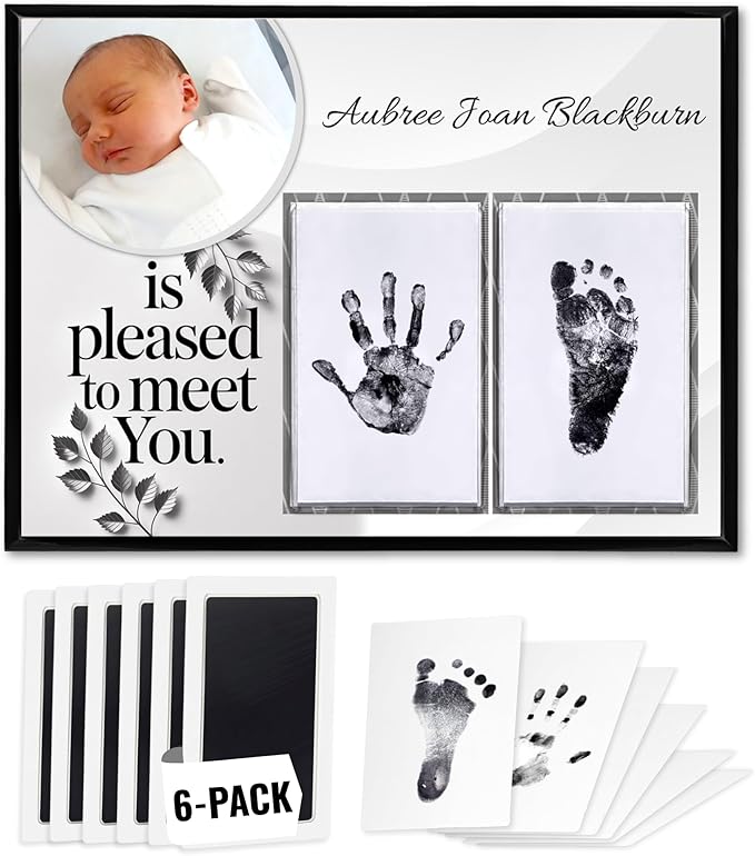 Inkless Hand and Footprint Kit, Baby Keepsake Plaque & Baby Shower Gifts - Ideal as Mom To Be Gift, Nursery Picture Frames, Clean Touch Hand and Footprint Kit (Style 1 - Design 5)-CubbioJoy