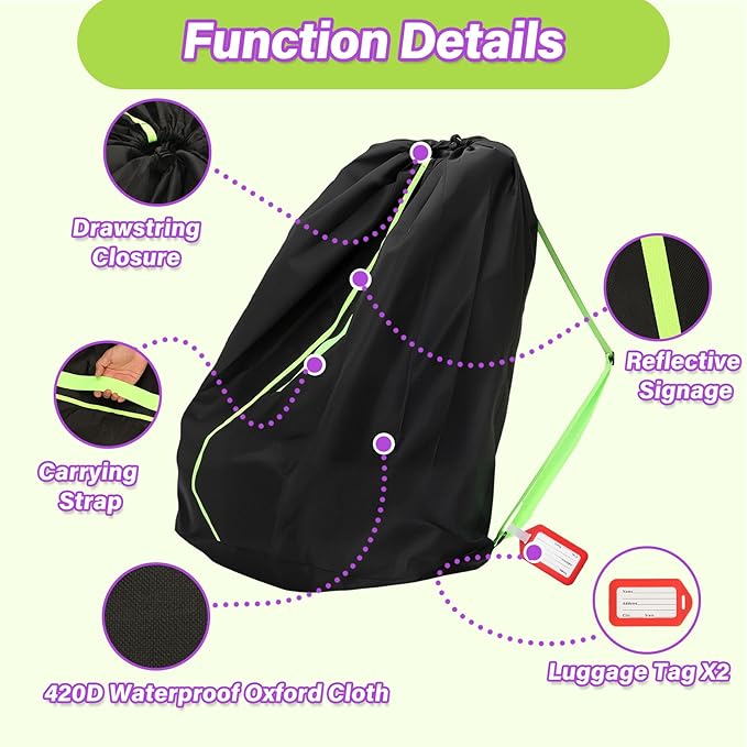 Car Seat Travel Bag for Airplane: Carseat Bags for Air Travel, Waterproof Durable Carrier Cover for Infant & Toddler Car Seats,Portable Carseat Cover with Shoulder Straps and 2 Luggage Tags-CubbioJoy
