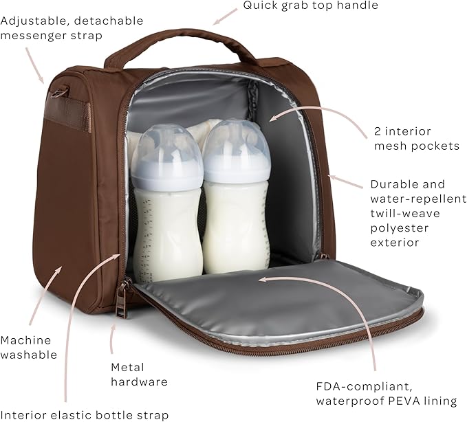 JuJuBe Insulated Bottle Bag, Breastmilk Storage Bag for Baby Bottles, Travel Insulated Lunch or Cooler with Handle, Waterproof Lining for Nursing, Milk, Food, Baby Formula, Snacks, Daycare, Espresso-CubbioJoy