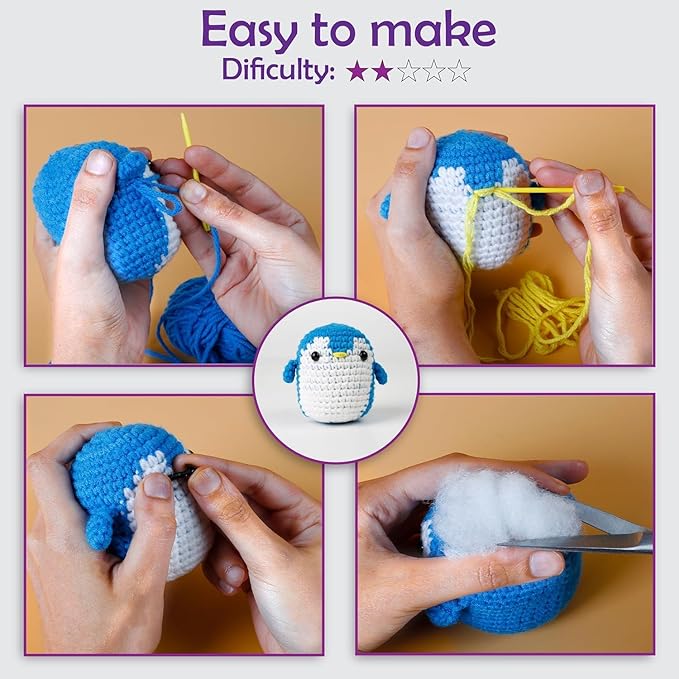 A-URA Learn to Crochet Kit for Beginners Kids and Adults, Premium 4 Animal Pattern Beginner Crochet Kits with Easy Tube Yarn & Step-by-Step Video Tutorials (Forest Friends–Standard Size)-CubbioJoy
