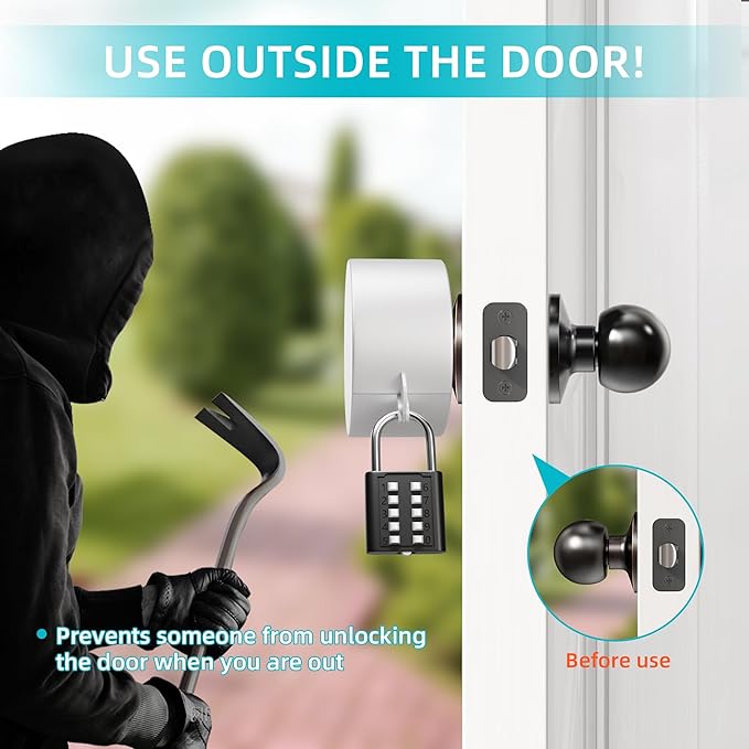 2 Pack Door Knob Lockout Device, Door Knob Cover Lock, Child Proof Door Knob Covers with Combination Padlock, Door Handle Lock for Dementia Elderly Safety, Temporary Door Lock -White-CubbioJoy