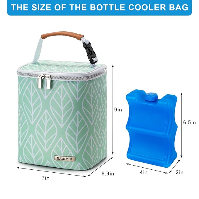 Breast Milk Cooler Bag with Ice Pack Fits 4 Baby Bottles Up to 9 Ounce, Baby Bottle Bag for Nursing Mom Daycare-Green-CubbioJoy