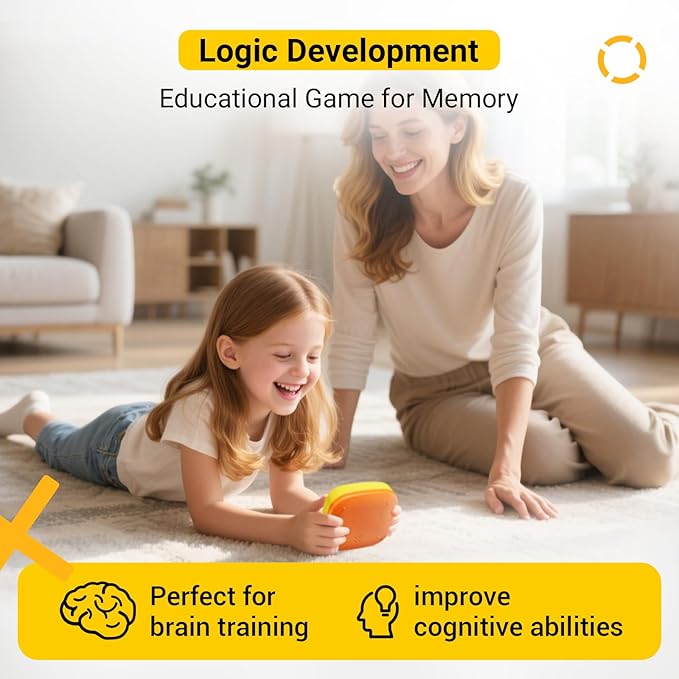 4-in-1 Handheld Tic Tac Toe Game Portable Electronic Board Games for Kids & Adults, Travel Games, Birthday Gifts, Yellow-CubbioJoy