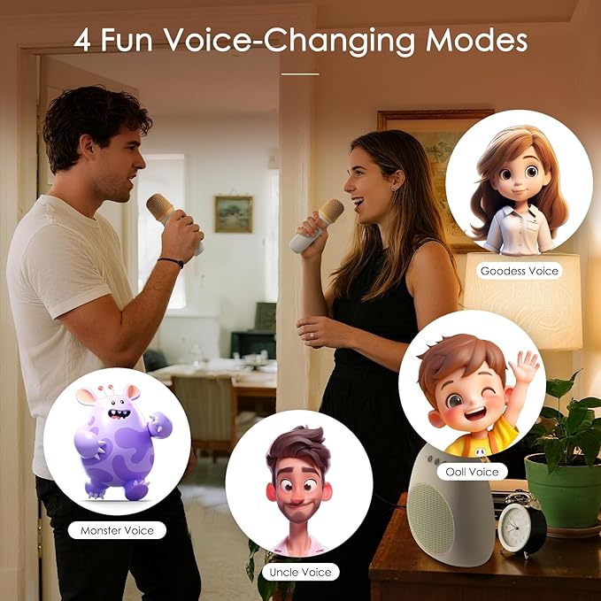 Karaoke Machine for Kids Adults Portable Bluetooth Speaker with 2 Wireless Microphones LED Lights Artistic Design 8-Hour Battery Support Family&Party Choice Fun for All Ages Gifts-CubbioJoy