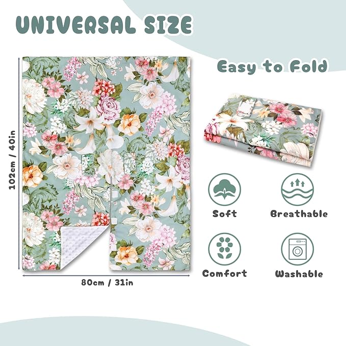 Car Seat Cover Baby, Flroal Infant Car Seat Canopy Covers for Newborn Girls Boys, Soft Breathable Minky Carseat Covers Stretchy Multi-Use Nursing Cover for Stroller Baby Car Seat, Green Leaf-CubbioJoy