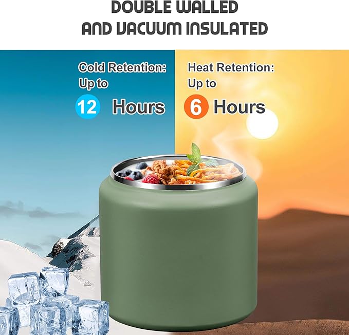 26oz Soup Thermo for Hot Food Kids with Buckle Lid Insulated Vacuum Food Jar Wide Mouth Leakproof Stainless Steel Lunch Container (Green)-CubbioJoy