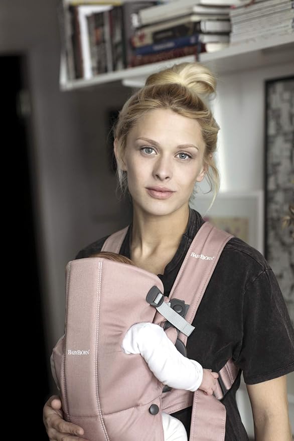 BabyBjörn Baby Carrier Mini, Cotton, Dusty Pink Newborn Carrier (7-25 lbs), Ergonomic, Easy-to-Use-CubbioJoy