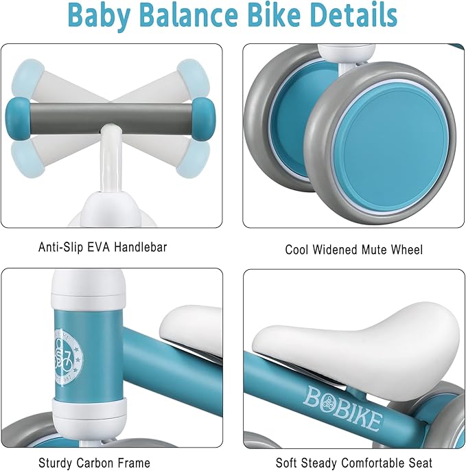 Baby Balance Bike Toys for 12-36 Months Kids Toy Boy and Girls Gifts Toddler Best First Birthday Gift Children Walker No Pedal Infant 4 Wheels Bicycle (Classic, Light Blue)-CubbioJoy