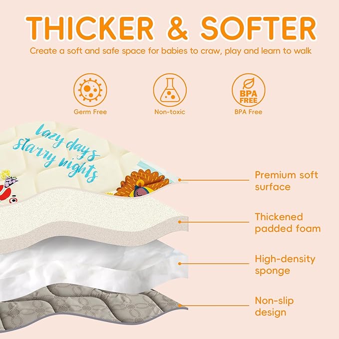 Baby Play Mat - Thicken 71x59 Inch Soft Foam Crawling Mat for Playpen & Floor, Non-Slip Waterproof Playmats for Infants & Toddlers, Portable Foldable & Machine Washable, Beach Animals-CubbioJoy