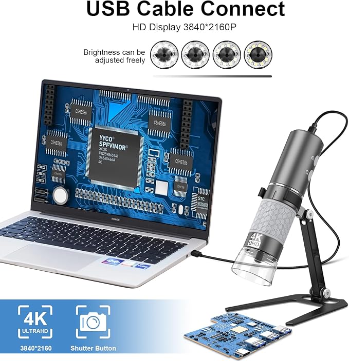 4K 3840x2160p WiFi Digital Microscope for iPhone Android Phone and Windows Mac PC, Wireless Handheld Microscope Camera, Portable Microscope with Metal Stand for Adults and Kids-CubbioJoy