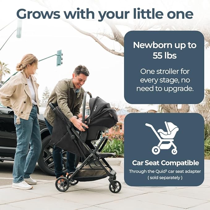 Inglesina Quid³ Stroller, Cosmic Black - Compact Reclining Travel Stroller for Baby & Toddler 0-55 lbs, One Hand fold, Car seat Compatible, Airplane Overhead, Lightweight, Foldable, XL UPF 50+ Canopy-CubbioJoy