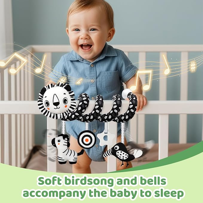 Black and White High Contrast Baby Toys - Sensory Infant Hanging Carseat & Stroller Toy for Newborns 0-6,6-12Months Perfect Easter Birthday & Baby Shower for Babies Boys Girls-CubbioJoy