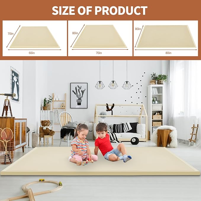 Baby Play Mat for Floor - 1.4" Thick Memory Foam Rug, 80"x80" Playpen Tummy Time Mat, Soft Velvet Nursery Rug, Large Padded Crawling Mat, Cushioned Pads for Playroom Toddlers, Infants, Yoga, Tatami-CubbioJoy