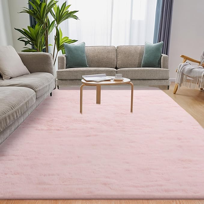 9x12 Pink Fluffy Rug, Ultra Soft Area Rugs for Living Room, Plush Rugs for Bedroom, Non-Slip Indoor Carpet for Nursery, Study Room, Kids Room, Room Decor-CubbioJoy