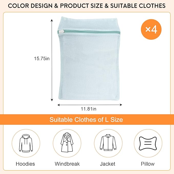 4-Piece Blue Medium Durable Organic Cotton Mesh Laundry Bags with Sturdy Zippers and Breathable Mesh are Delicate Laundry Bags for Underwear, Clothes, Pants and Socks-CubbioJoy