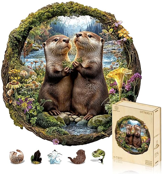 Jigfoxy Wooden Puzzles for Adults, Otter Couple Wood Puzzles Adult, Unique Animal Shape Wooden Jigsaw Puzzles for Adults, Birthday Gifts for Puzzle Lovers Family Friend (M-11 * 11.4in-193pcs)-CubbioJoy
