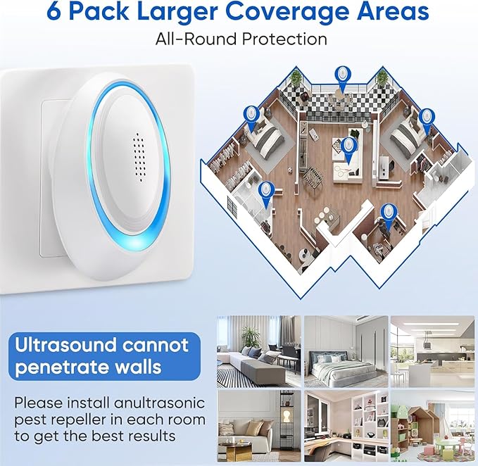 2025 Upgraded Spider Repellent Indoor, 6 Pack Ultrasonic Pest Repeller, Roach Repellent Plug, Roach Repellent Plug for Roach, Rodent, Mouse, Mosquito, Mice, Ant, Bugs Electronic Plug-in Pest Control-CubbioJoy