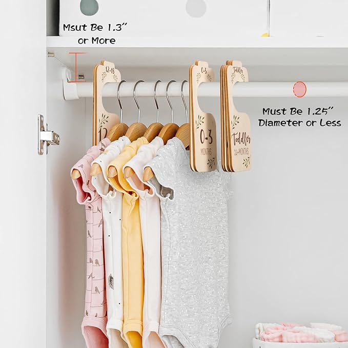 Baby Closet Dividers for Clothes Organizer - Set of 8 Beautiful Wooden Double-Sided Baby Clothes Size Hanger Organizer from Newborn to 24 Months for Boho Nursery Decor-CubbioJoy