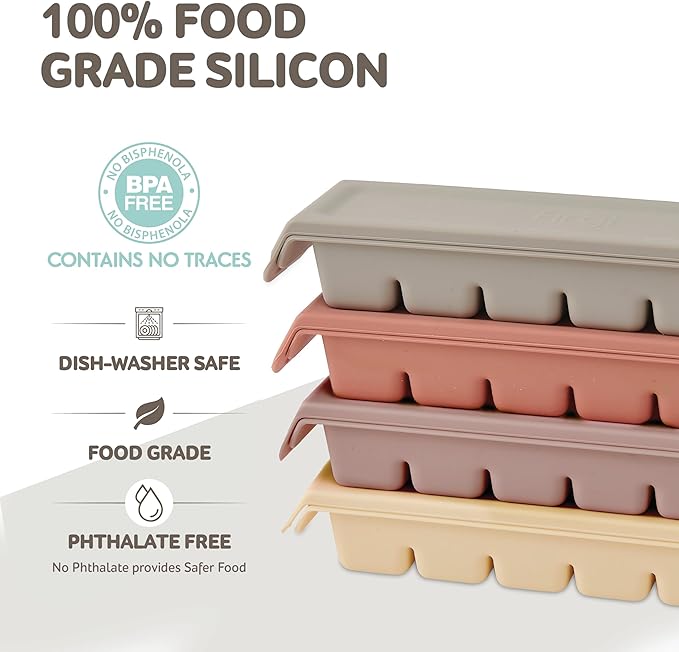 6 Section-1oz, Gray 100% Food Grade Silicone Ice Cube Tray Food Container with Airtight Locking Lid, Fruit Vegetable Purees, Breastmilk Storage for Baby & Toddler Food | BPA Free Korea Made-CubbioJoy