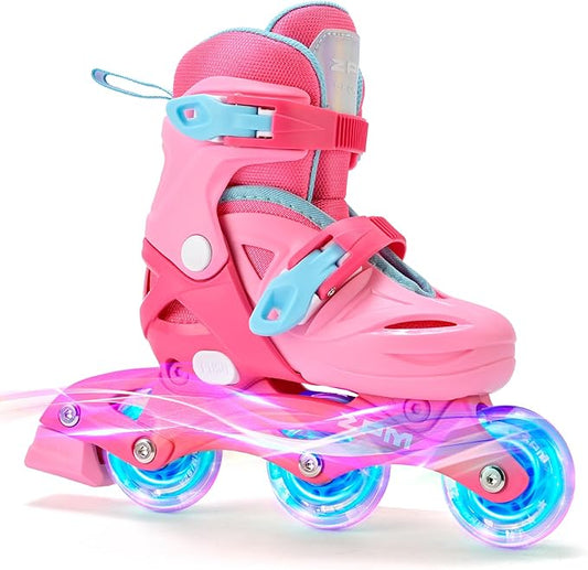 2PM SPORTS Inline Skates with Light Up Wheels, Roller Skates Blades for Boys Girls Kids Ages 5-8 8-12 4-6 6-12, Size Adjustable Beginner Blades Roller Skates-CubbioJoy