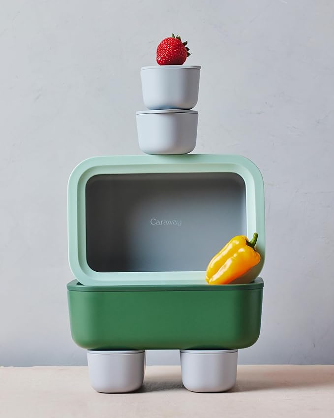 Caraway Glass Food Storage - 6.6 Cup Ceramic Coated Container - Non-Toxic, Non-Stick Lunch Box With Lids - Dishwasher, Oven, & Microwave Safe - Perracotta-CubbioJoy