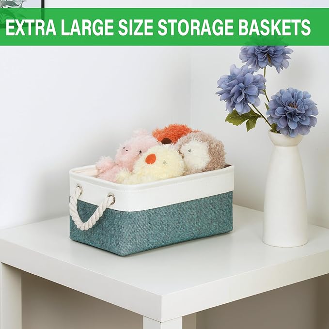 Bidtakay Small Storage Baskets for Shelves 3 Pack Fabric Storage Bins for Organizing Linen Collapsible Organizer for Closet-Deep Green-CubbioJoy