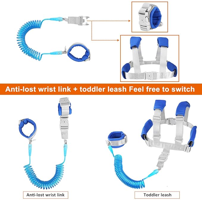Baby Anti Lost Wrist Link -Anti Lost Backpack Leash Baby Leash Safety Walking Leash Wrist Link with Upgraded Safety Locks for Kids Toddler Leash Anti Lost (2 in 1 Dark Blue 8.2 Foot) …-CubbioJoy