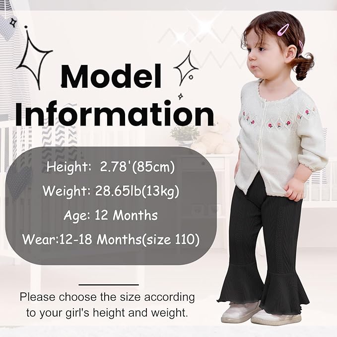 2 Pack Toddler Baby Girl Pants Flare Leggings Ribbed Knit Newborn Bell Bottoms Solid Ruffle Infant Pants for Girls-CubbioJoy
