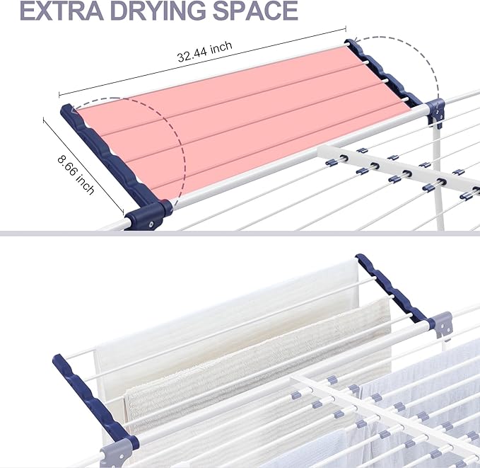 APEXCHASER Clothes Drying Rack, Foldable Gullwing Laundry Rack for Indoor Outdoor, 10pcs Clips with Bag, Collapsible Space-Saving Drying Rack for Clothes Towels Dolls, White-CubbioJoy