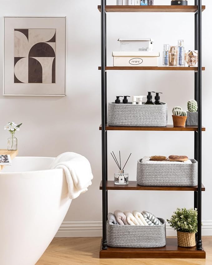 KALLAX Small Woven Basket, 13.5 x 9.5 x 5 Inches, Storage Basket for Organizing, Cute Small Rope Shelf Closet Cube Storage Bins Baskets for Shelves, Dog Toy Gift Baskets Empty, 3 Packs, Mixed Grey-CubbioJoy