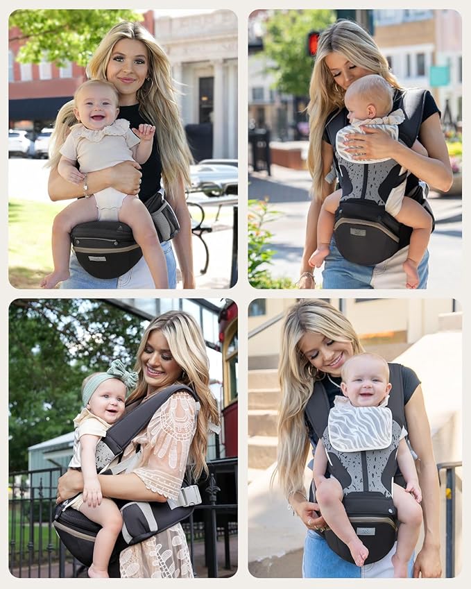 Baby Carrier Pro, MOMTORY Safety-Certified 6-in-1 Ultra Storage Baby Carrier Newborn to Toddler, Front & Back Baby Holder Carrier with Hip Seat, Pure Black-CubbioJoy