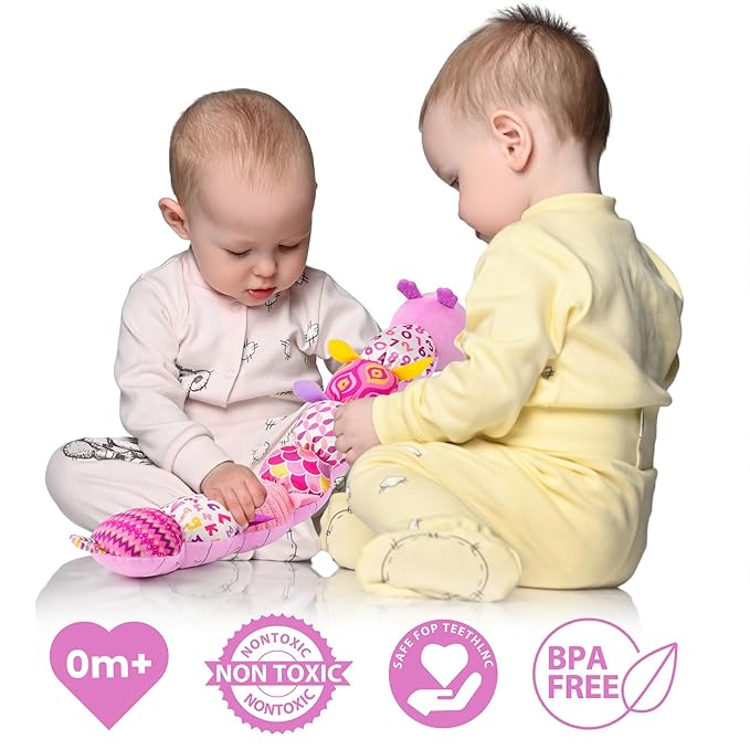 Infant Baby Musical Stuffed Animal Activity Soft Toys with Multi-Sensory Crinkle, Rattle and Textures for 0-3-6-12 Months Developmental Toys, Caterpillar, Purple-CubbioJoy