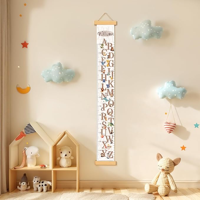 Customize Name Growth Chart Wall, Cute Letters Canvas Height Chart for Kids, Height Indicator Tape Ruler Growth Chart Decor, Toddler Room Decoration, Baby Measuring Board-CubbioJoy