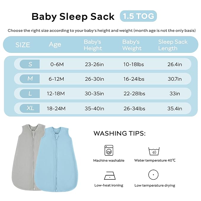 JELLYMONI Fleece Baby Sleep Sack 0-6 Months, 2 Pack 1.5 TOG Baby Wearable Blanket Winter Infant Sleep Sack with 2-Way Zipper, Warm Toddler Sleep Sack-CubbioJoy