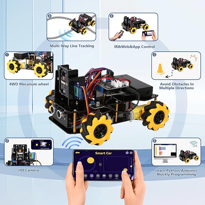 3MP Camera Expansion Pack Smart Car Starter Kit, Robotics Kit for Kids Ages 8-12 12-16, STEM Toys Coding Robot Kit for Teens & Adults(QD002)-CubbioJoy