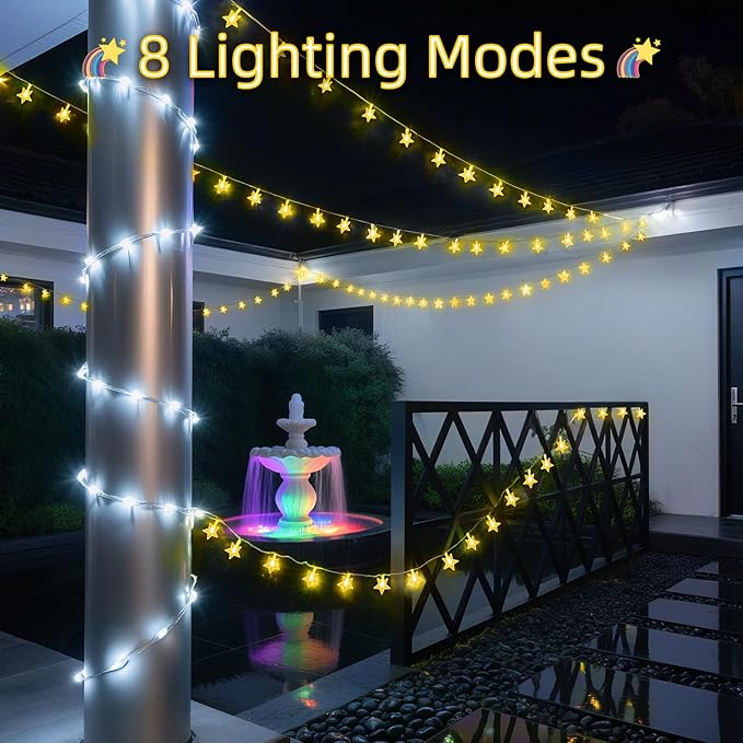 120 LED 40FT Star String Lights, 8 Modes Plug in Star Lights with Timer & Memory, Indoor Outdoor Christmas Twinkle Light for Birthday Party Bedroom Wedding Home Classrom Decor Warm White-CubbioJoy