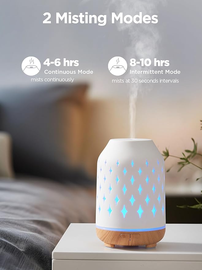 InnoGear Aromatherapy Diffuser, 150ml Ceramic Diffuser Ultrasonic Humidifier Cool Mist Essential Oil Diffusers for Home Air Diffuser with 2 Mist Modes Waterless Auto Off, White-CubbioJoy