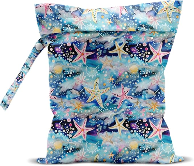 Wet Bag for Swimsuit, Beach Travel Essentials Wet Dry Bag, for Sunscreen Toiletry Dirty Clothes Yoga Gym Diaper, Friends Summer Beach Vacation Gifts. Colorful starfish coral-CubbioJoy