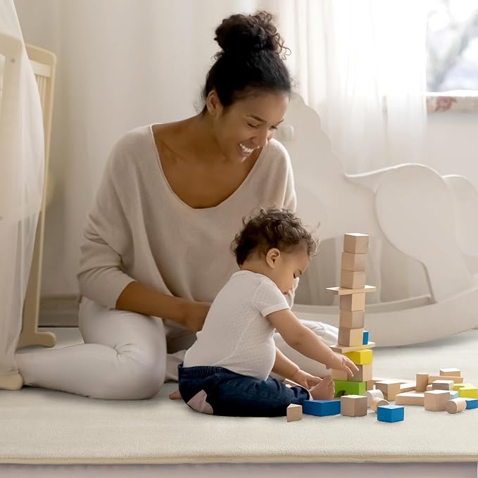 BALAPET Thick Memory Foam 71x59 Play Mat for Playpen, Super Soft Velvet Portable Baby Playpen Mat for Kids Toddler Crawling and Play, Non-Slip Bottom Playmat, Cream-CubbioJoy