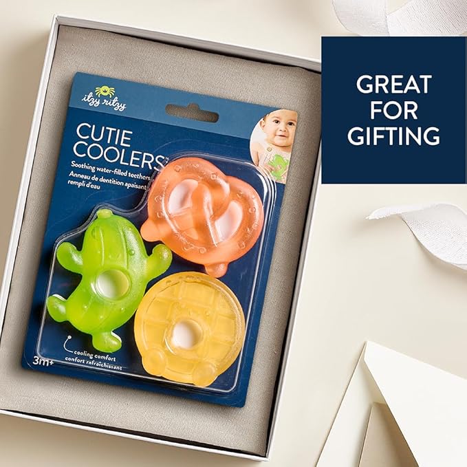 Itzy Ritzy Water-Filled Teethers - Cold Cutie Coolers Textured On Both Sides to Massage Sore Gums & Emerging Teeth - Can Be Chilled in Refrigerator, Set of 3 Silly Foods Teethers-CubbioJoy