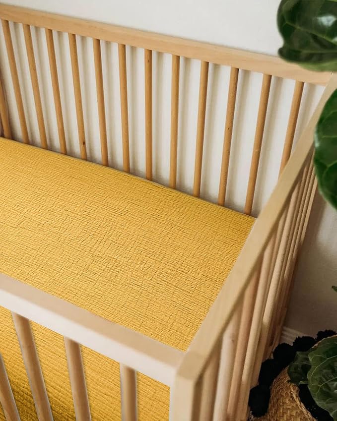 Bassinet Sheet for Baby Boy and Girl, Fitted Sheets for Rectangle, Oval, Hourglass Bassinet Mattress, Muslin Moses Basket Sheets with Neutral Style (Mustard Yellow)-CubbioJoy