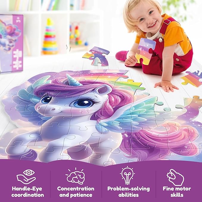45pcs Unicorn & Mermaid Double-Sided Floor Puzzles, Ages 3-8, 27.6x32 In, Waterproof, EVA Material, Jumbo Jigsaw Puzzle, 1 Set of 45 Pieces-CubbioJoy