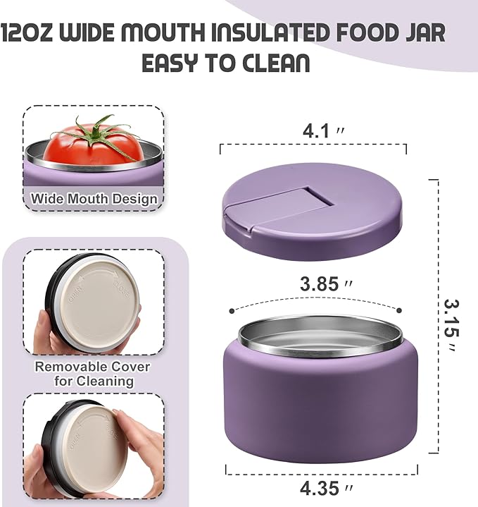 13.5oz Soup Thermo for Hot Food Kids with Buckle Lid Insulated Vacuum Food Jar Wide Mouth Leakproof Stainless Steel Lunch Container -Purple-CubbioJoy