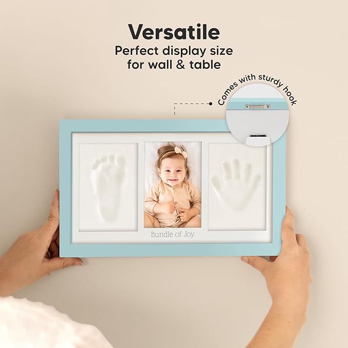 Baby Hand and Footprint Kit - Clay Handprint Keepsake Frame, Newborn Nursery Picture Frame, Personalized New Mom Gifts for Baby Shower & Registry (Sky Blue)-CubbioJoy