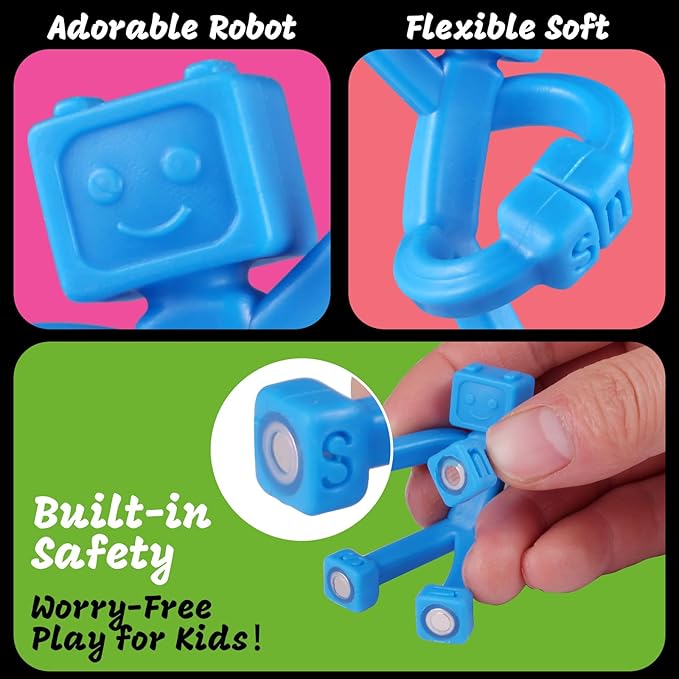 24 PCS Magnetic Travel Toys for Kids, Creative, Portable and Educational, Magnetic-People-Magnet-Men: Cute Robot & Funny Magnets, Small Fidget Toys for Classroom Prizes, Easter Egg Stuffers, Office-CubbioJoy