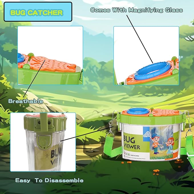 Bug Catcher for Kids - Outdoor Insect Catching Kit with Butterfly Net, Bug Box, and Storage Bag - Non-Toxic Educational Toys for Nature Exploration, for Boys & Girls Ages 3-12-CubbioJoy