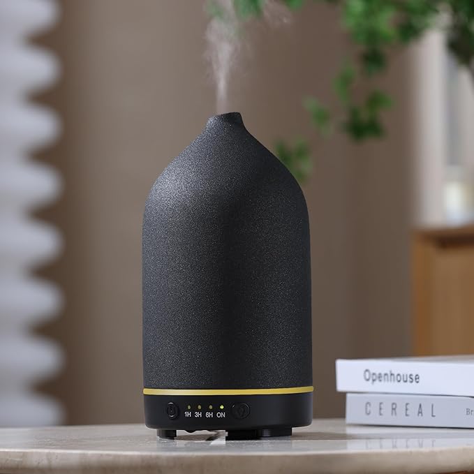 200ML Ceramic Essential Oil Diffuser - Ultrasonic Aromatherapy & Humidifier with 7-Color LED Lights, Auto Shut-Off, Black, 1H/3H/6H Timer | Scent for Home, Office, Yoga-CubbioJoy