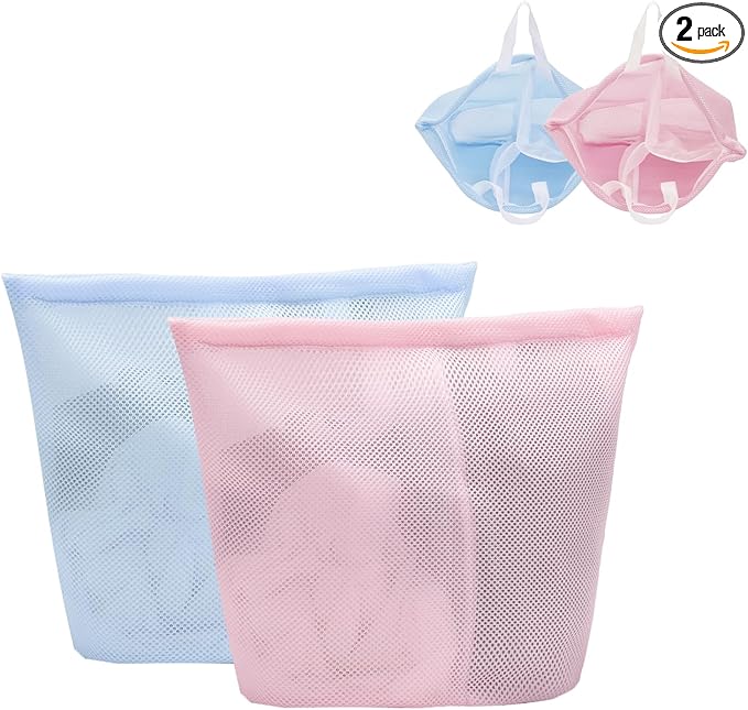 2 Pcs Special Zoning laundry bag for delicates with handles mesh laundry bags washing machine laundry totes travel storage and sorting bag(Pink-Blue)-CubbioJoy